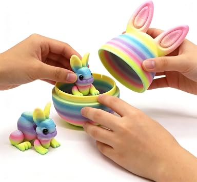 3D Printed Easter Eggs with Bunny Inside, Easter 3D Printed Bunny Eggs Set, Mystery Rabbit Egg Fidget Toy, Reusable Openable Egg Storage Box, Colourful Easter Basket Stuffer & Party Decoration (D)