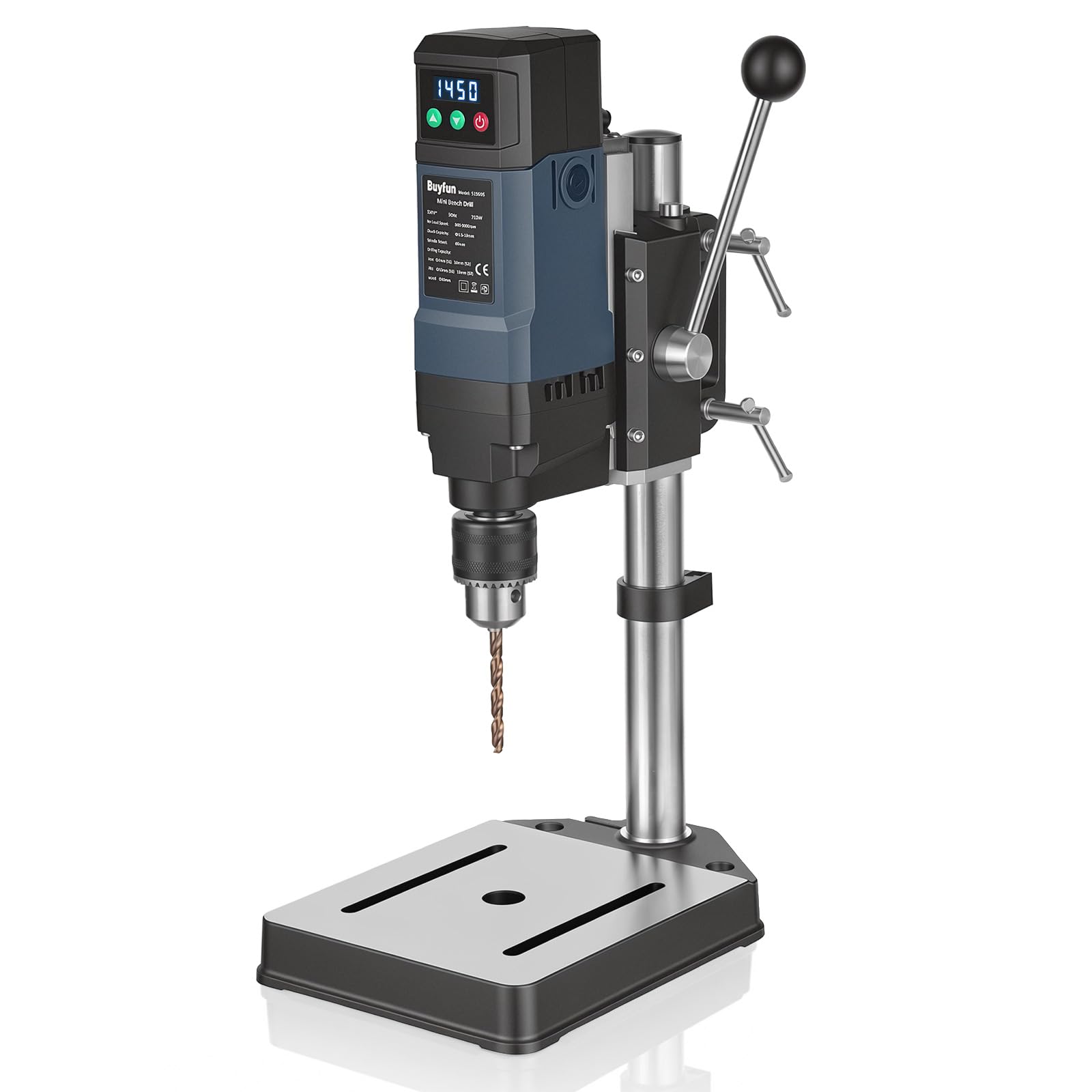 Drill Press 710W Digital Benchtop Drill Press, Variable Speed 800-3000rpm, 1-13mm Chuck, M35 Cobalt Bits for Wood/Metal/Plastic, Complete Kit for Home Workshop & Crafts