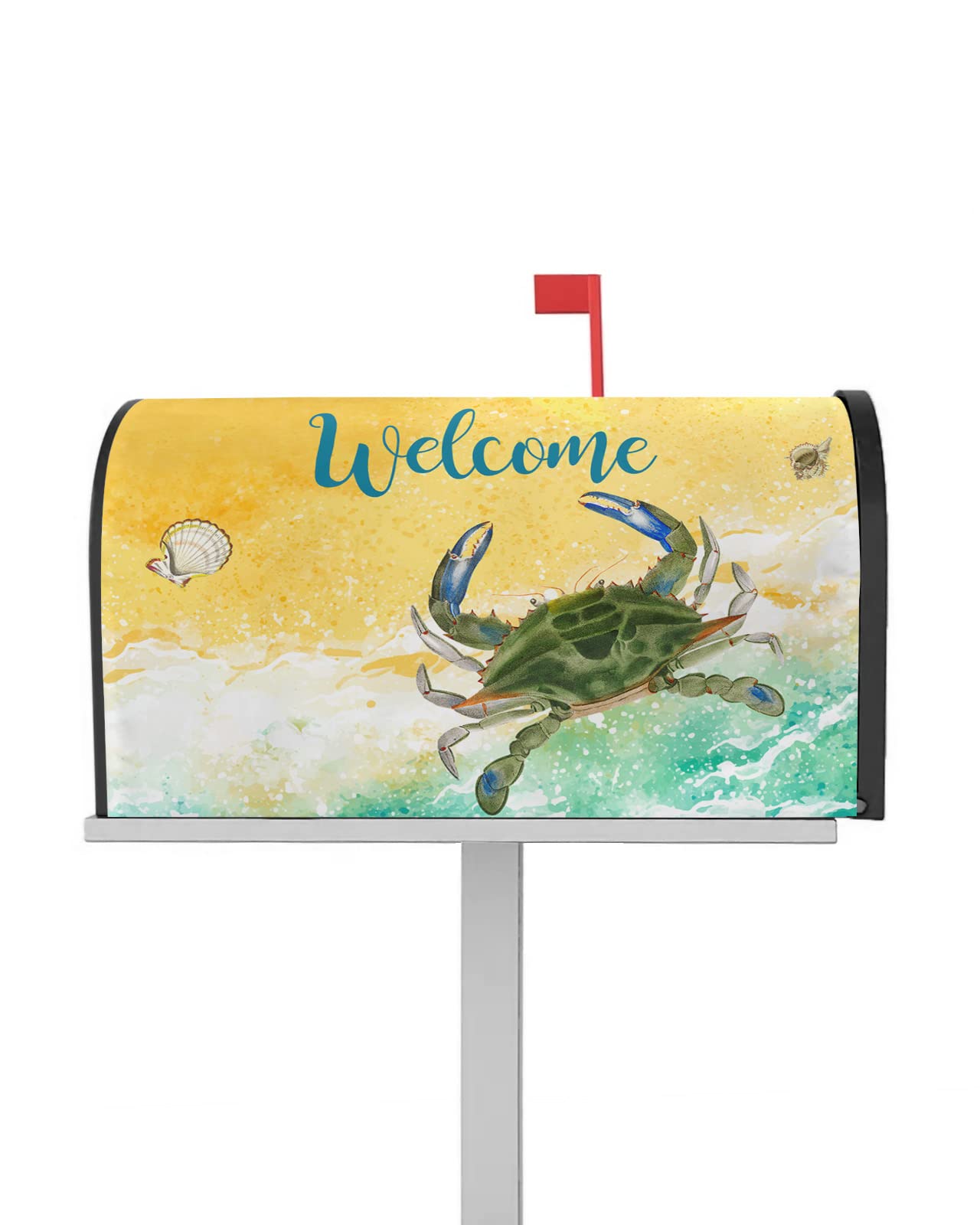 ARTSHOWINGMailbox Cover Nautical Coastal Magnetic Mailbox Covers Mailbox Wraps Post Letter Box Cover Standard Size 18" X 21" Garden Yard Decor for Outside, Crab on The Beach