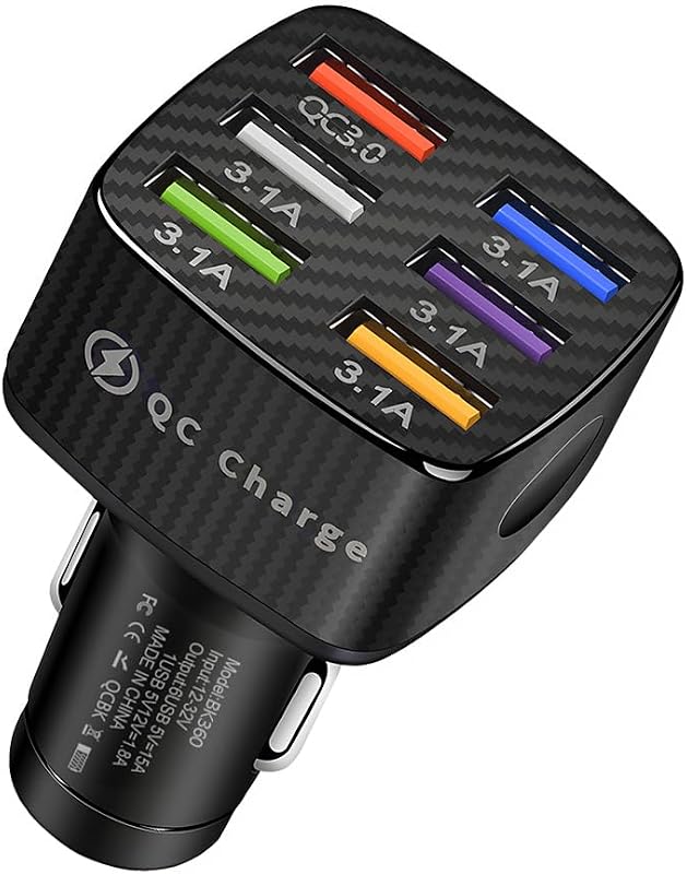 Car Charger Adapter, 6 USB Multi Port Fast Charging Cigarette Lighter Charger Adapter, Car Fast Charger Include QC 3.0 and 5 Other Ports for Most Cell Phones, Car Accessories (Black)