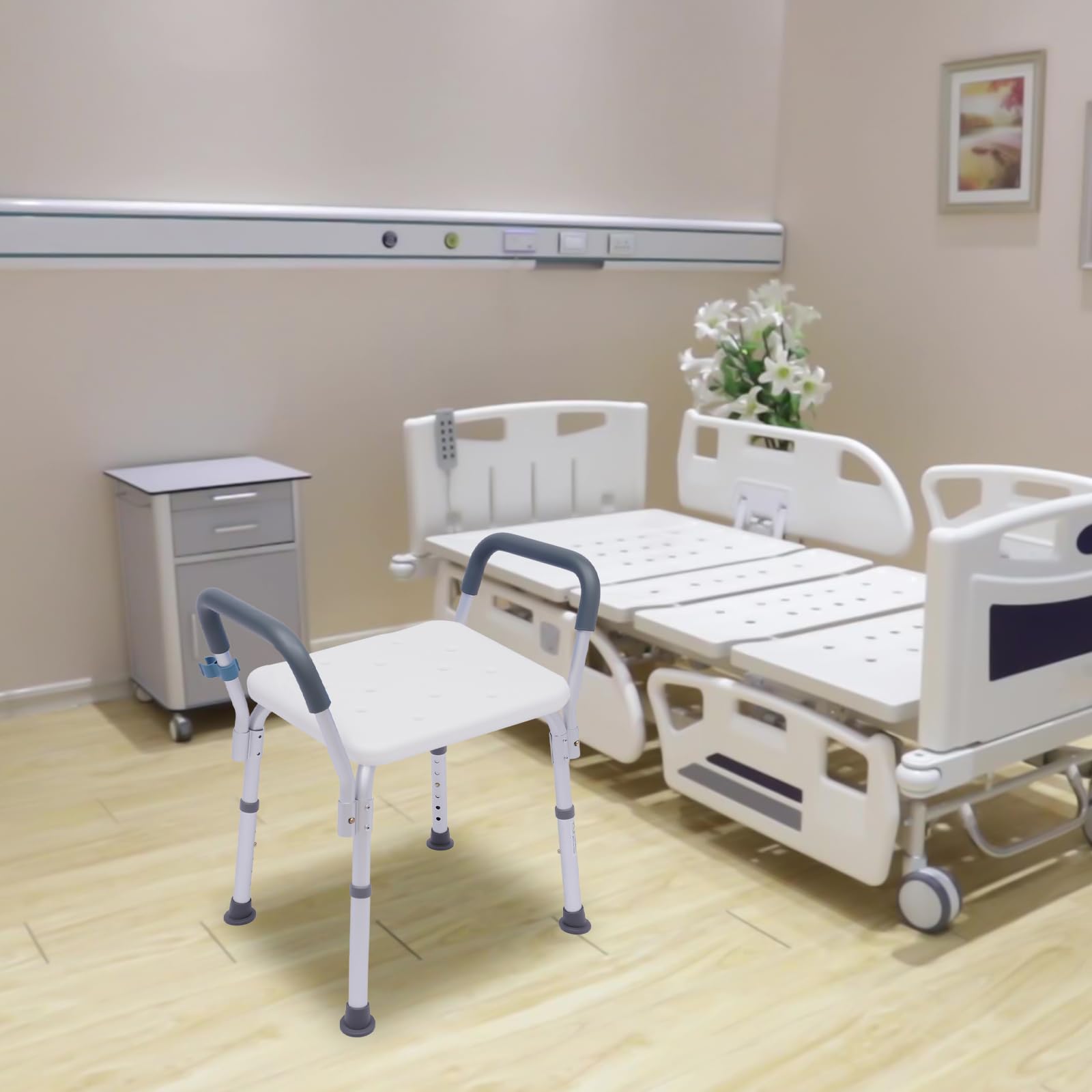 Taboret prysznicowy z regulacją wysokości w kształcie litery X, dla seniorów, ze zdejmowanymi podłokietnikami i klamrą prysznicową, dla kobiet w ciąży, osób starszych, niepełnosprawnych.