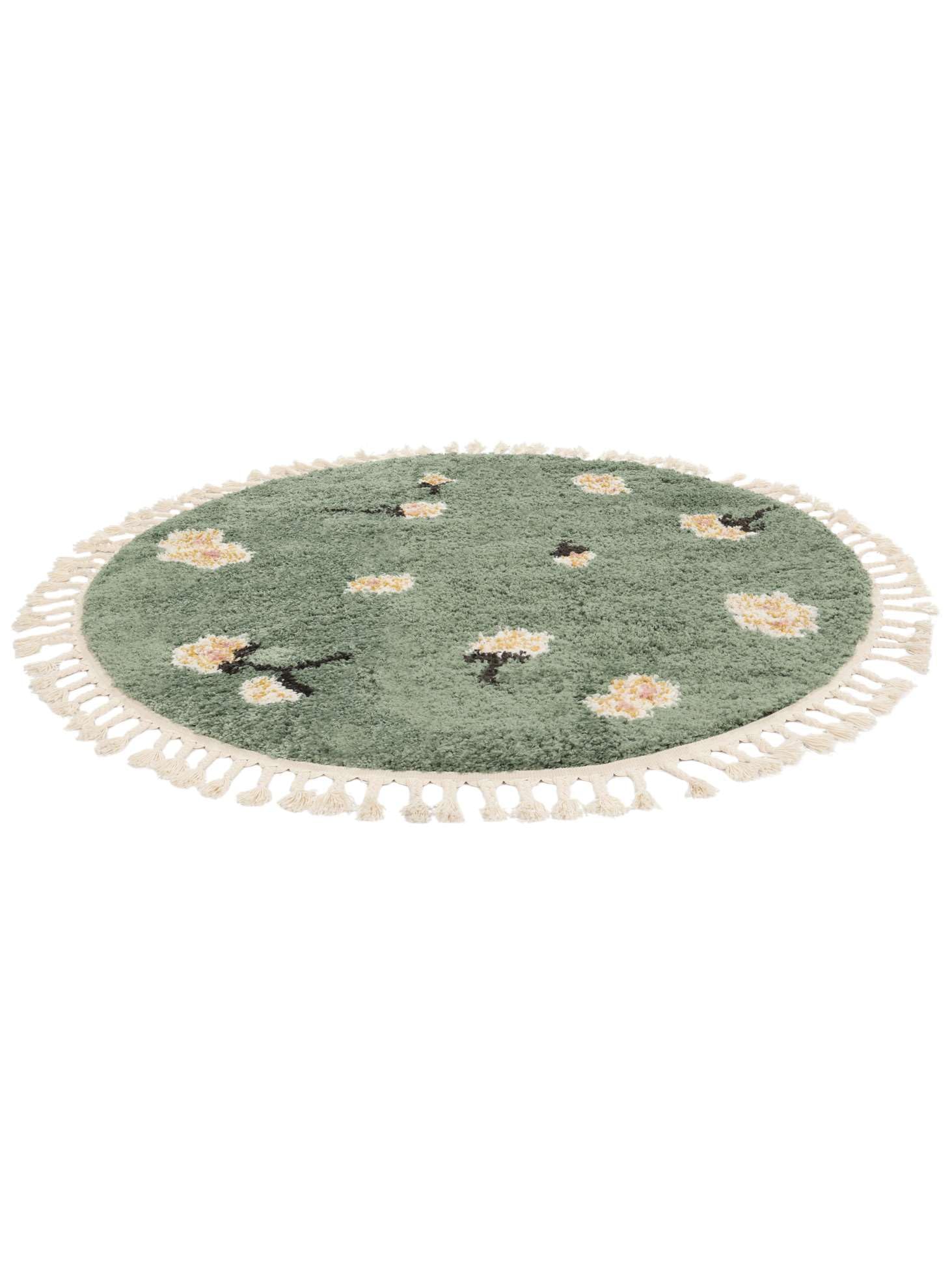 RugVista Linnea, Tapis pour Enfants, Modernes, Ø 100 cm, Rond, Poil Moyen, Salle de séjour, Chambre d'enfant, Chambre, Couloir, Nettoyage à Sec Seulement, sans Produits Chimiques Dangereux, Vert