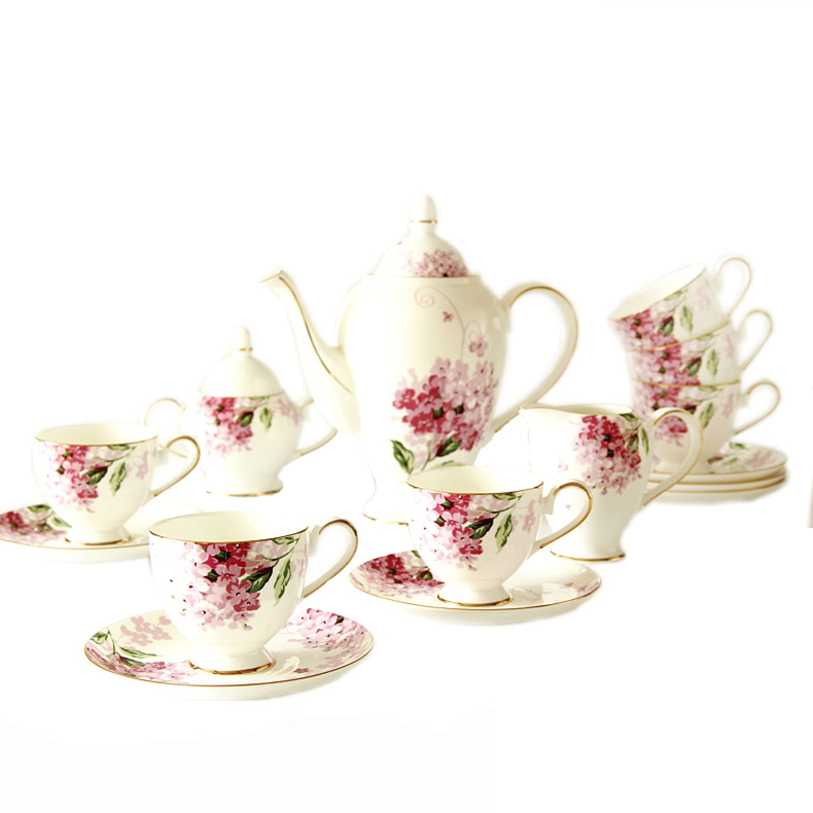 Zestaw filiżanek do espresso, filiżanki kawy, 15 sztuk zestawów herbaty dla dorosłych na podwieczorek porcelanowych i spodków 6 z porcelany kostnej