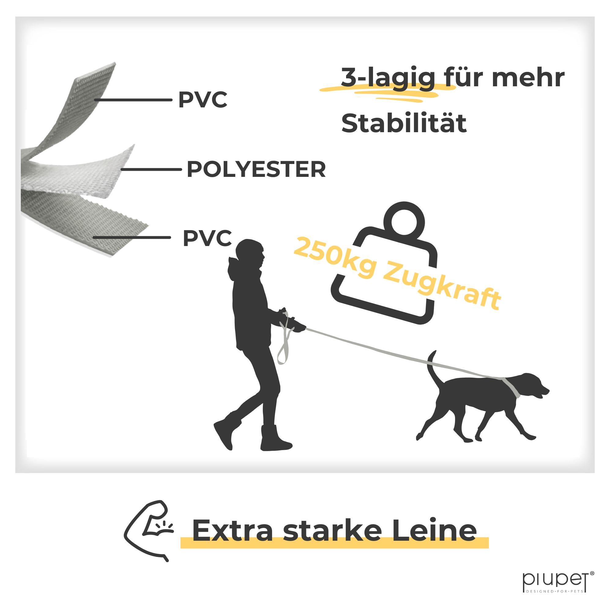 PiuPet® Schleppleine für Hunde 5m I 10m I 20m I Wasserabweisend I Hundeleine I Leine Hund I Hunde Schleppleine I Hundezubehör | Grau