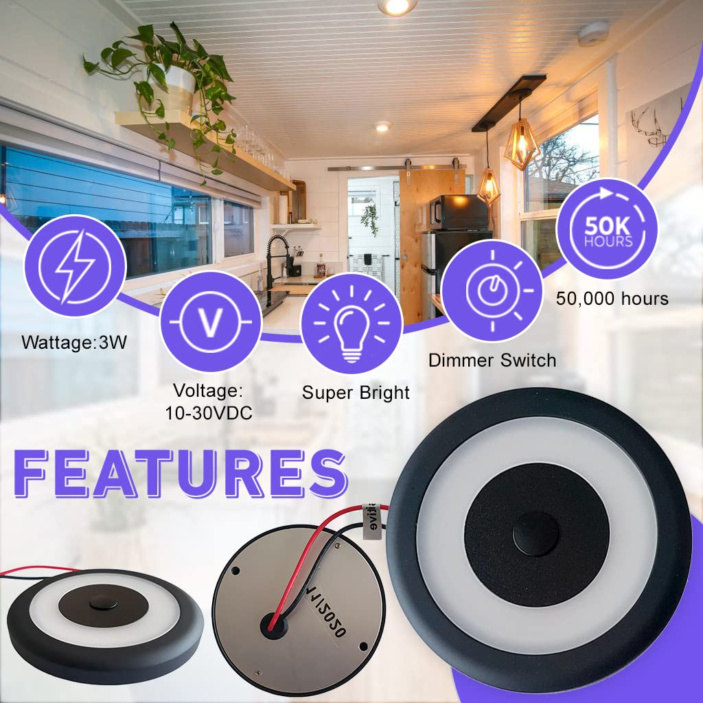 4 x LED-Einbaustrahler, 12 V, 24 V, integrierter Touch-Schalter, Dimmer, 70 mm, Warmweiß, 3200 K, superhelle und schlanke Beleuchtung für Wohnmobil, Wohnmobil, Wohnwagen und Boot