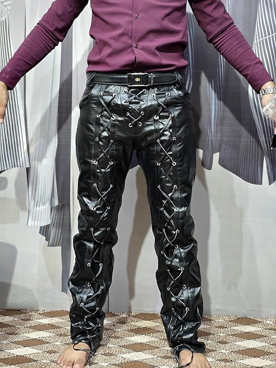 Motorcycle Leather Pants for Mens Cowboy Western Native American Leather Pants Casual Breeches Fashion Pant4