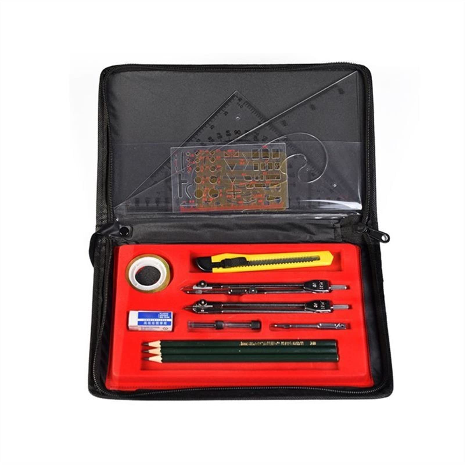 Jeu de jauges circulaires 16pcs / Ensemble de rédaction de boussole Ensemble de compas en métal Géométrie Tool de précision Ensemble de modèles de dessin Crayon Student School Fournitures (10.63x6.30i