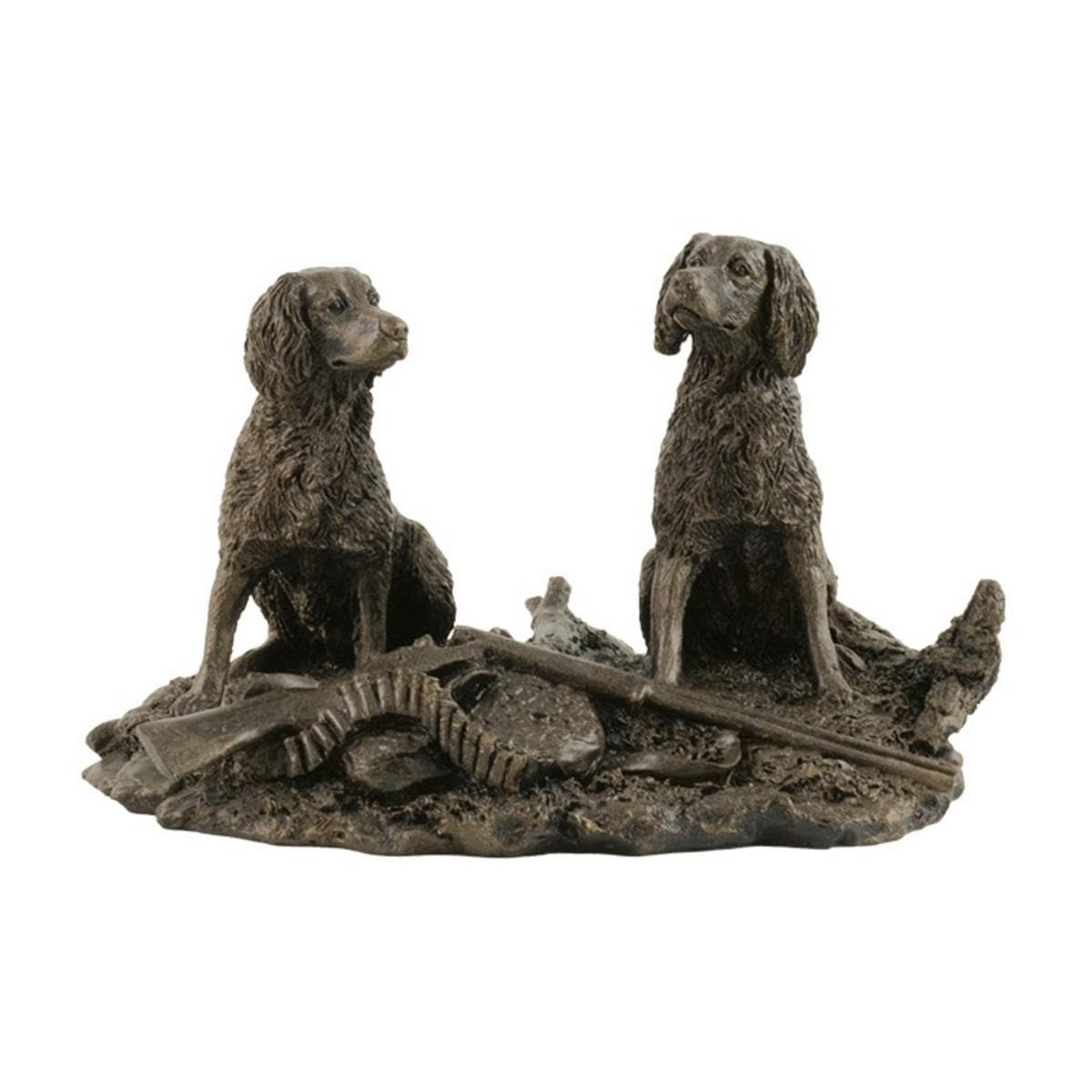 Bisley Brown Patina Sculpture Two Spaniels With Broken Gun