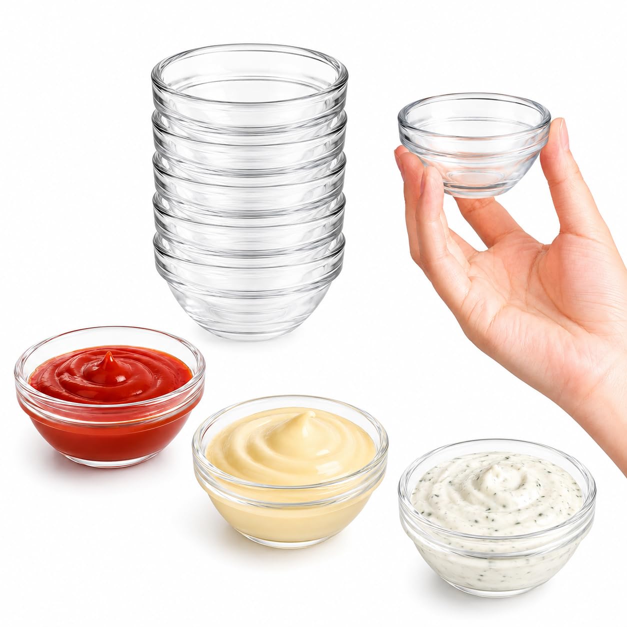 Mini miski do dipów, zestaw 240 sztuk, 75 ml – małe miseczki na sosy ze szkła do keczupu, majonów, dipów, przystawek, przekąsek, deserów, sushi, steków, BBQ i przekąsek (240)