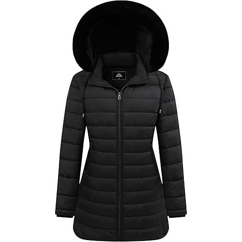 GOLDLADIES Women's Waterproof Long Down Jacket,Warm Winter Hooded Puffer Coat Thickened for Hiking Outdoor