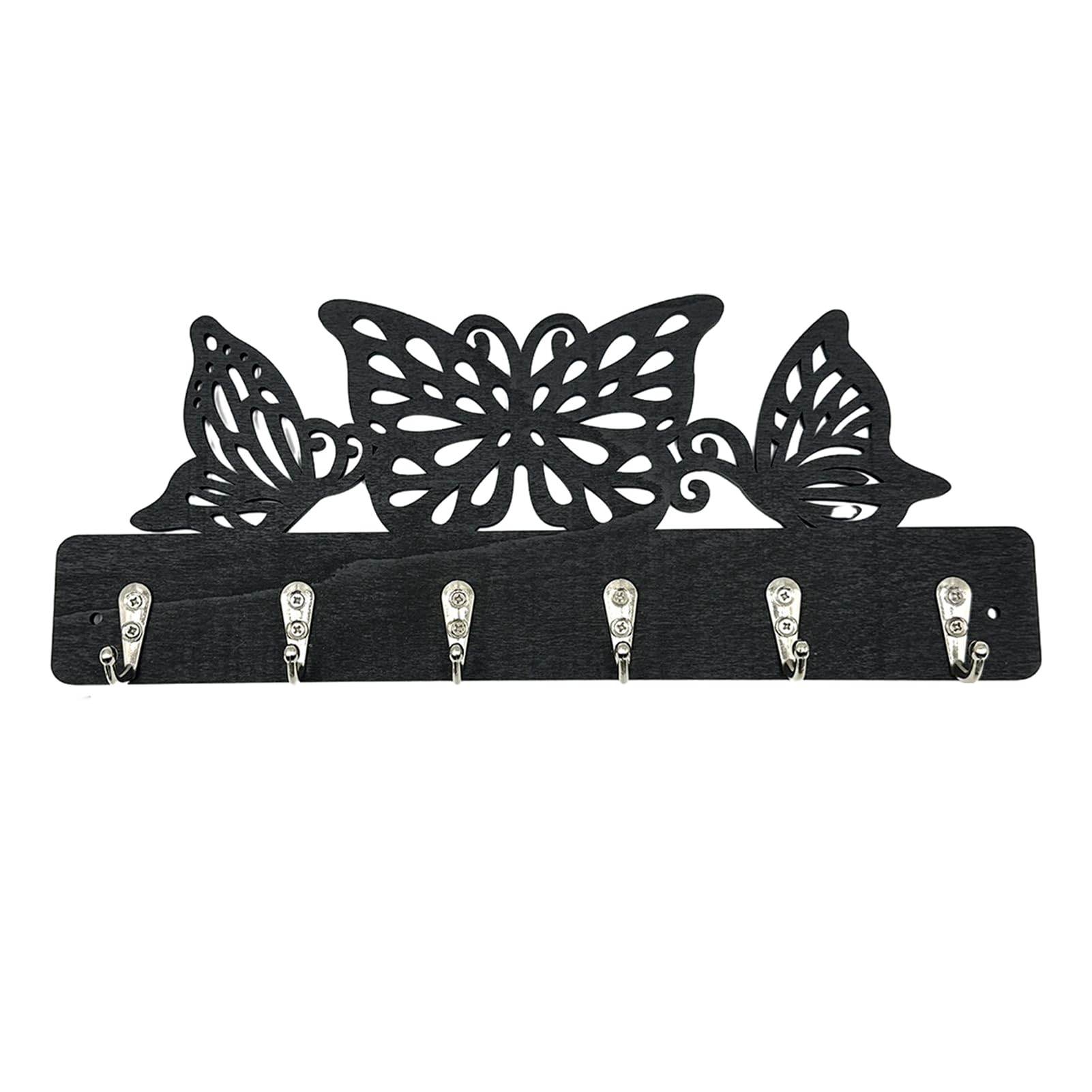 Glifora Coat Hook with 6 Metal Hooks - Wall Mounting Nail-Free Hooks, Butterfly Hollow Design Storage Rack for Keys, Bags and Small Items