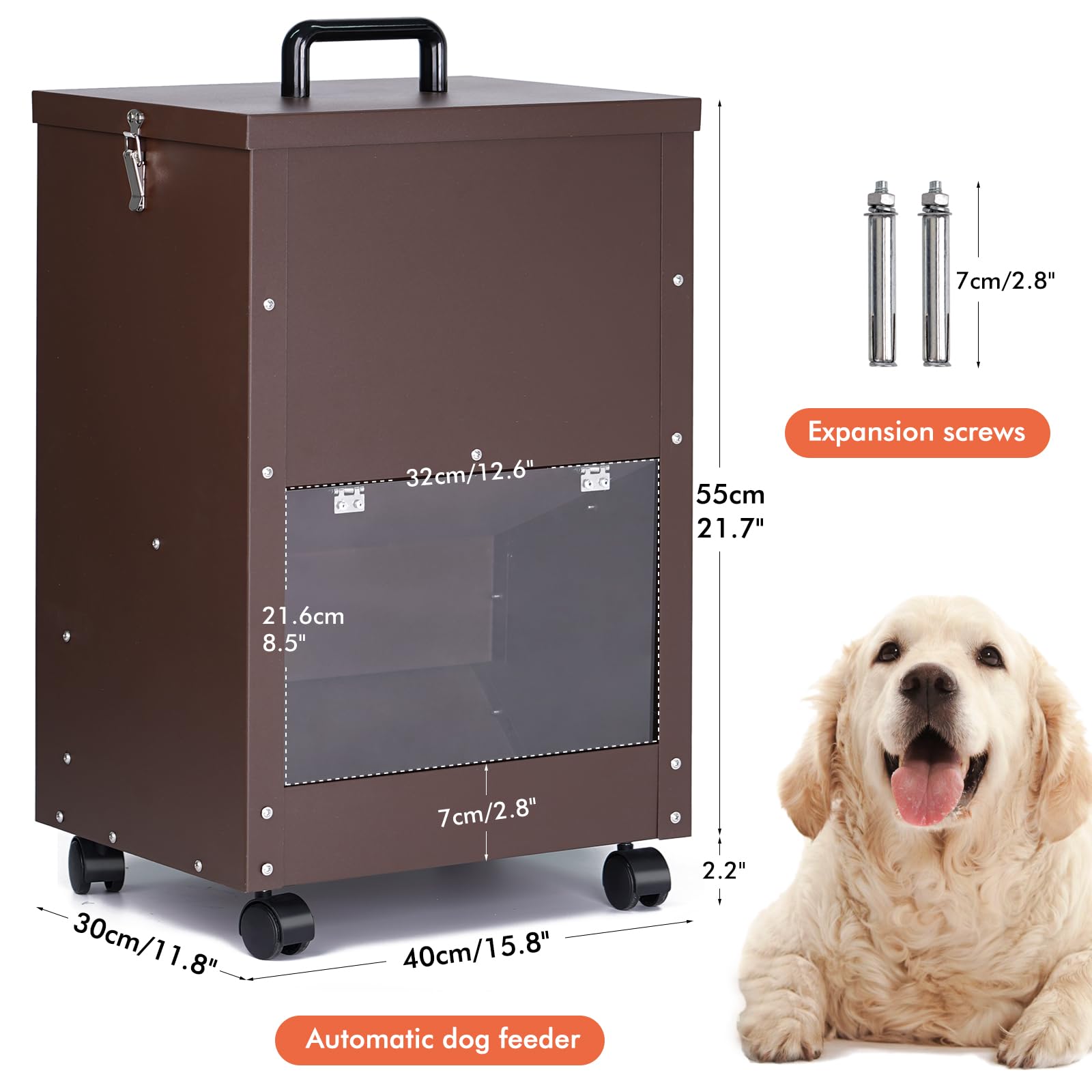 Comedero AutomáTico para Perros, Raza Grande 45 Libras Comedero de Metal por Gravedad Comedero AutomáTico Extra Grande para Perros, FáCil de Mover con Ruedas
