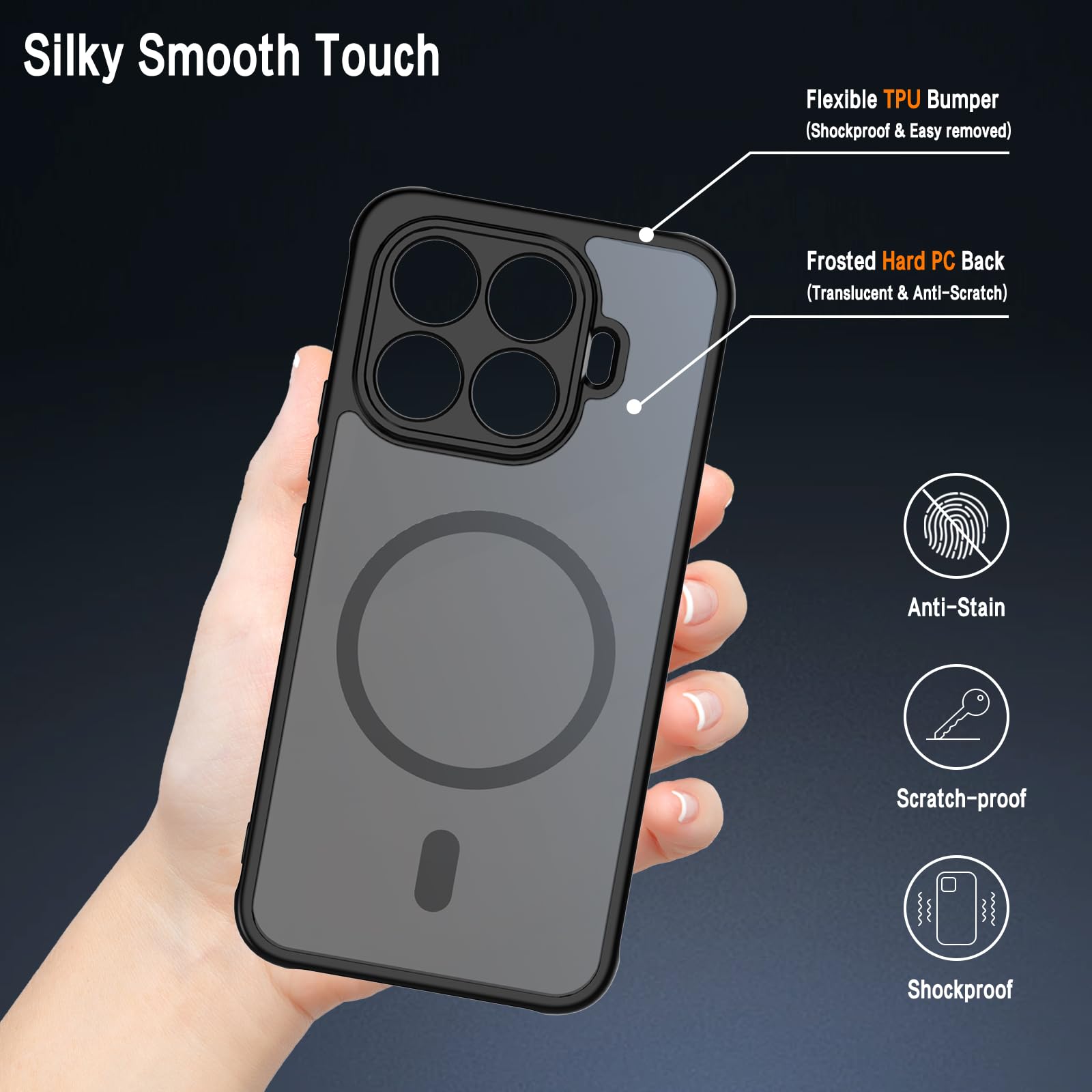 Magnetyczne etui do Xiaomi 17T Pro 5G, kompatybilne z Magsafe z 2 szkłem hartowanym, półprzezroczyste matowe etui odporne na zarysowania cienkie etui ochronne do Xiaomi Mi 17 T Pro, czarne