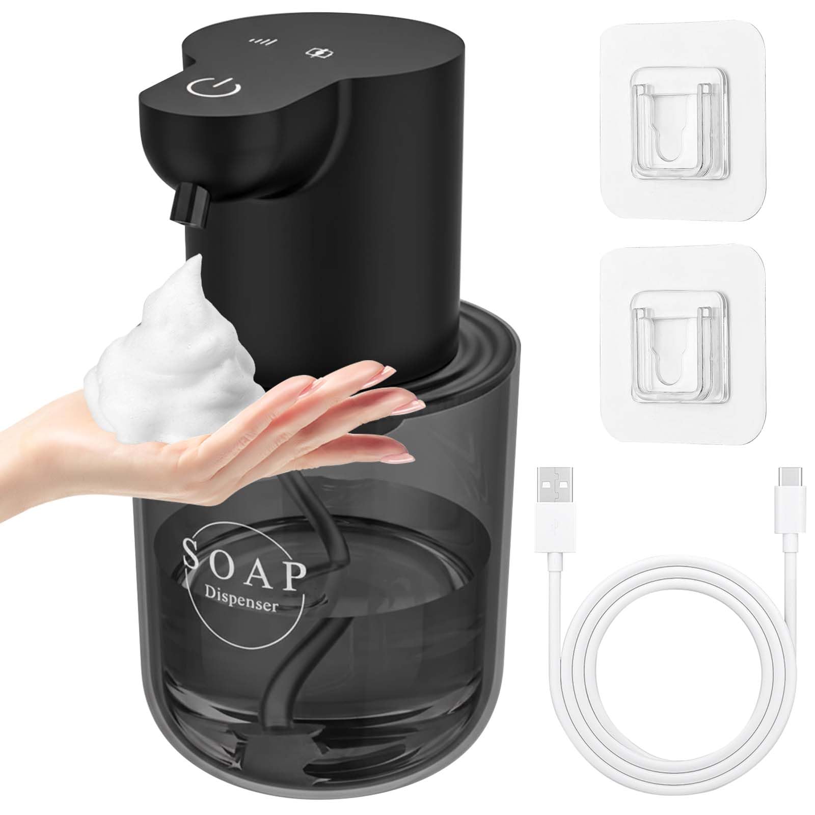400ml Dispensador de JabóN AutomáTico, Agua IPX5 Dispensador Jabon 4 Velocidades Ajustables, USB Recargable Espuma Dispensador de Jabón de Manos sin Contacto para Cocina, Baño, Hotel (Negro)
