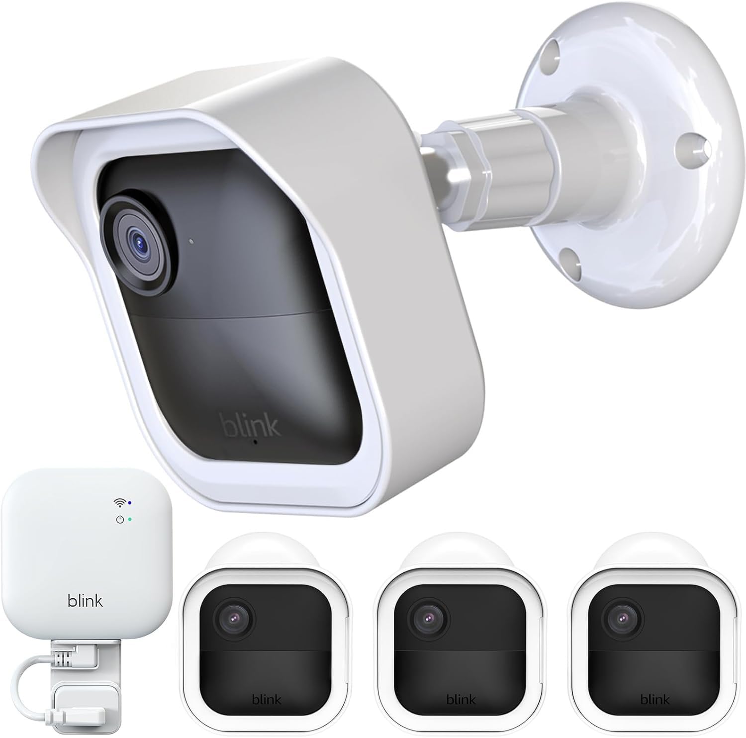 Blink - Custodia per fotocamera esterna e supporto di 4a generazione e 3 pezzi, 3 pezzi, supporto regolabile a 360°, modulo Sync 2 supporto a parete con 2 uscite, colore: Bianco