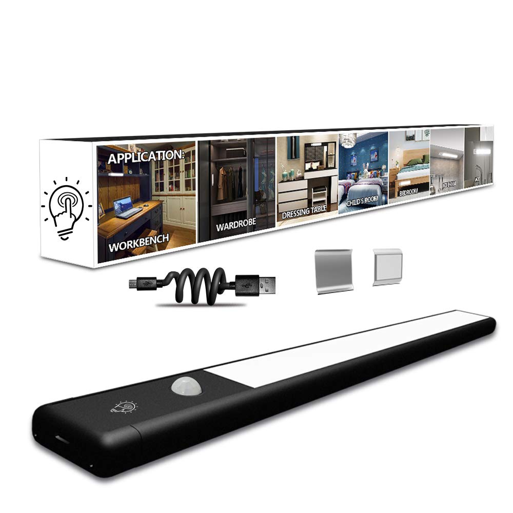 CARLITSLED Closet Light, Dimmable Motion Sensor Activated Under Counter/Cabinet Lighting USB Rechargeable 54 LEDs -4Modes Touch Switch-Magnetic Stick Night Bar for Stairs,Wardrobe,Kitchen,Bedroom