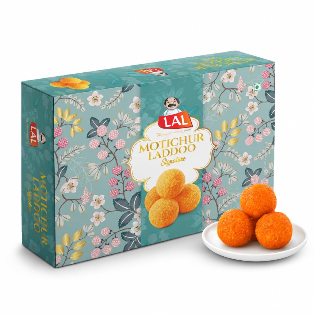 Lal Sweets Motichur Laddoo 400g | Traditional Indian Boondi Laddu Mithai Made with Pure Ghee & Sulfur Free Sugar | Soft Melt in Mouth Texture with Rich Authentic Sweet Taste | Premium Indian Sweets Gift Pack for Rakhi, Festivals & Celebrations