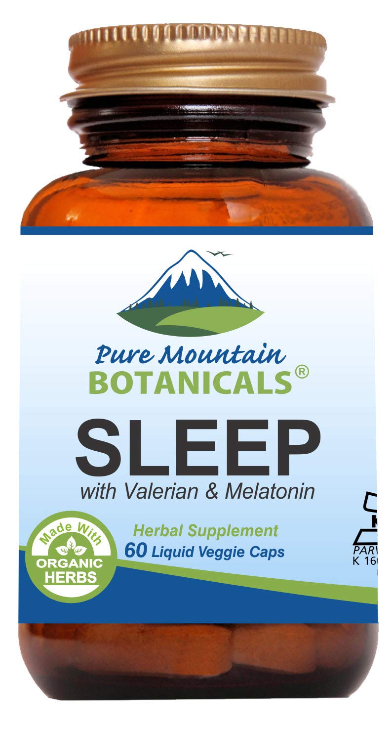 Natural Sleep with Organic Valerian, Chamomile, Passion Flower, Skullcap, Melatonin, Hops & More - 60 Vegan Capsules