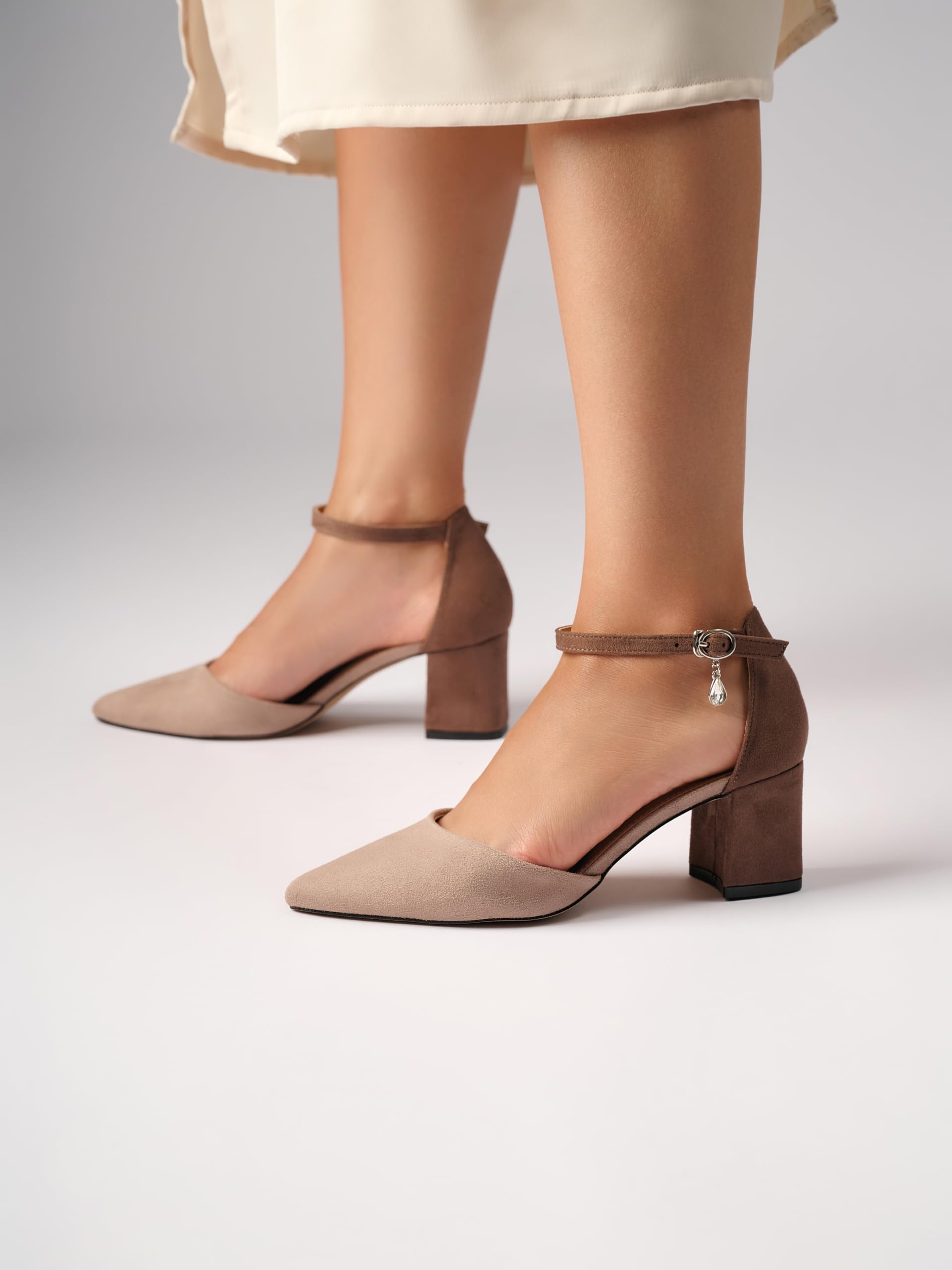 Zapatos de tacón para mujer, color marrón, tacón de bloque de 5,5 cm, de ante suave, zapatos de tacón para mujer, zapatos de tacón suave, zapatos de tacón para mujer, HF749
