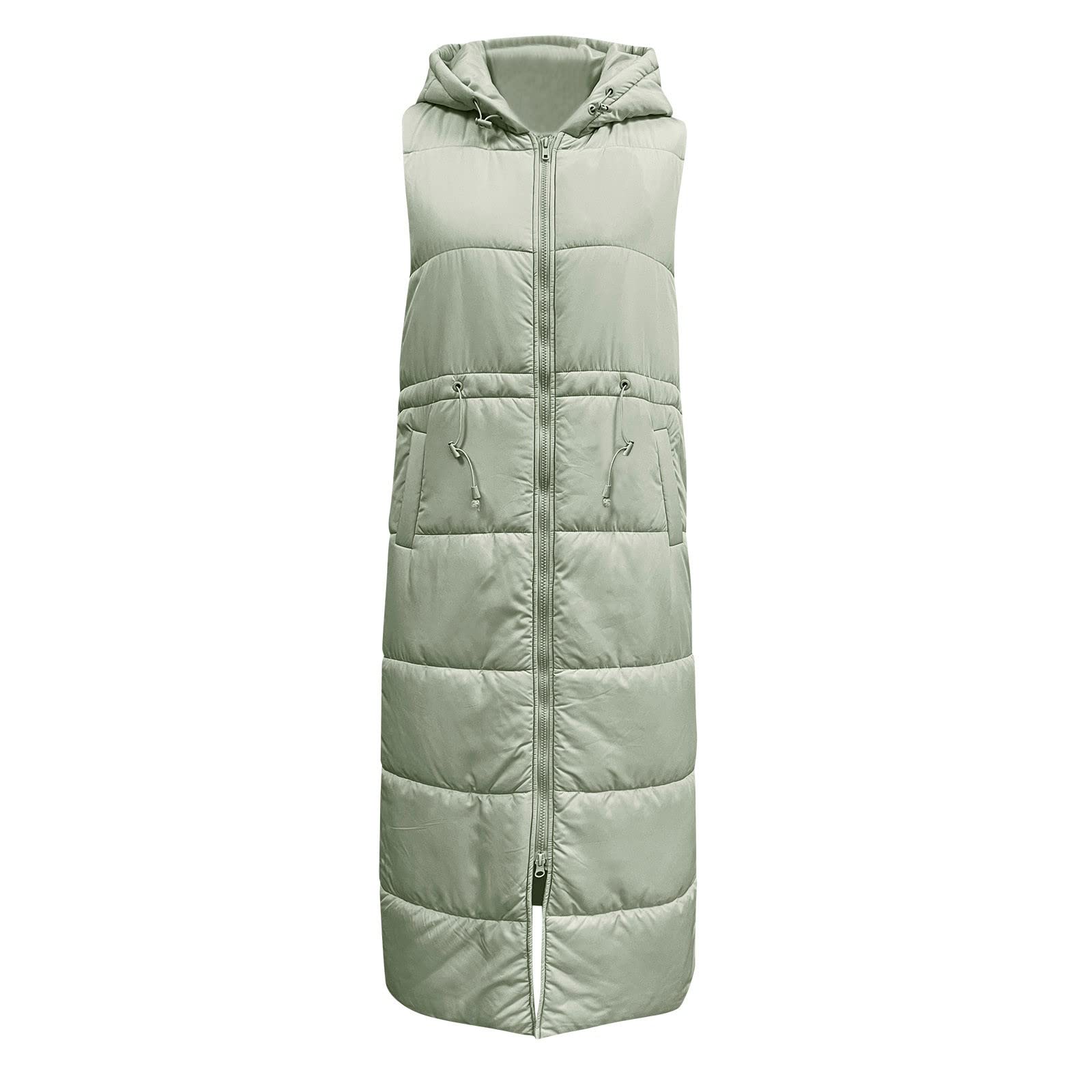 Damen-Daunenjacke, ärmellos, mit Kapuze, lange Jacke, ohne Ärmel, Fleece, warm, Herbst, warme Daunenjacke, ohne Ärmel, Sherpa, Waistcoat, Parka, Outdoor-Kleidung, Winter, gepolstert, mit