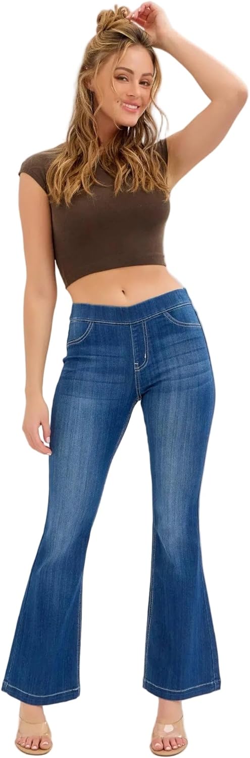 Cello Jeans - Women's Medium Wash Flared Jegging - High Stretch Pull-On Denim with Official Tag