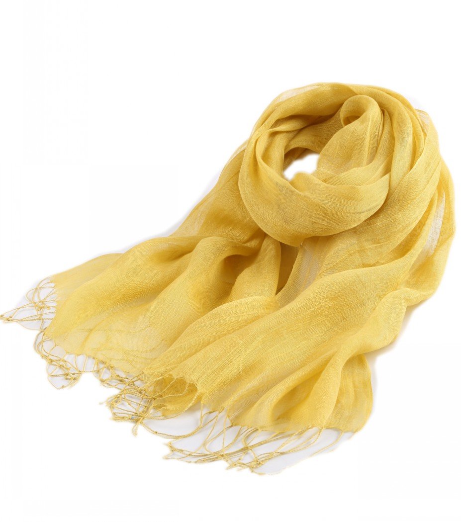 Prettystern uni Colour plain fringes 100% linen Cool Casual spring summer scarf - T17 mustard yellow