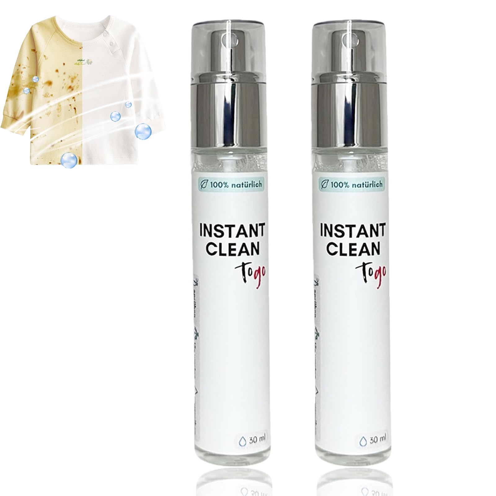 Instant Clean Magic Spray Kleidung, Fleckenentferner Kleidung 30 ml, Natürliche Formel, Fleckenspray für Wäsche, Schuhe, Polster und Weitere Textilien (2)