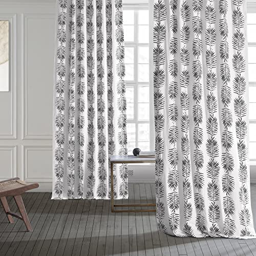 Image of HPD Half Price Drapes Floral Curtains Luxury Cotton Printed Curtains 84 Inches Long (1 Panel) Modern Room Darkening Window Curtains for Bedroom & Living Room, 50W x 84L, Black Pine Leaf