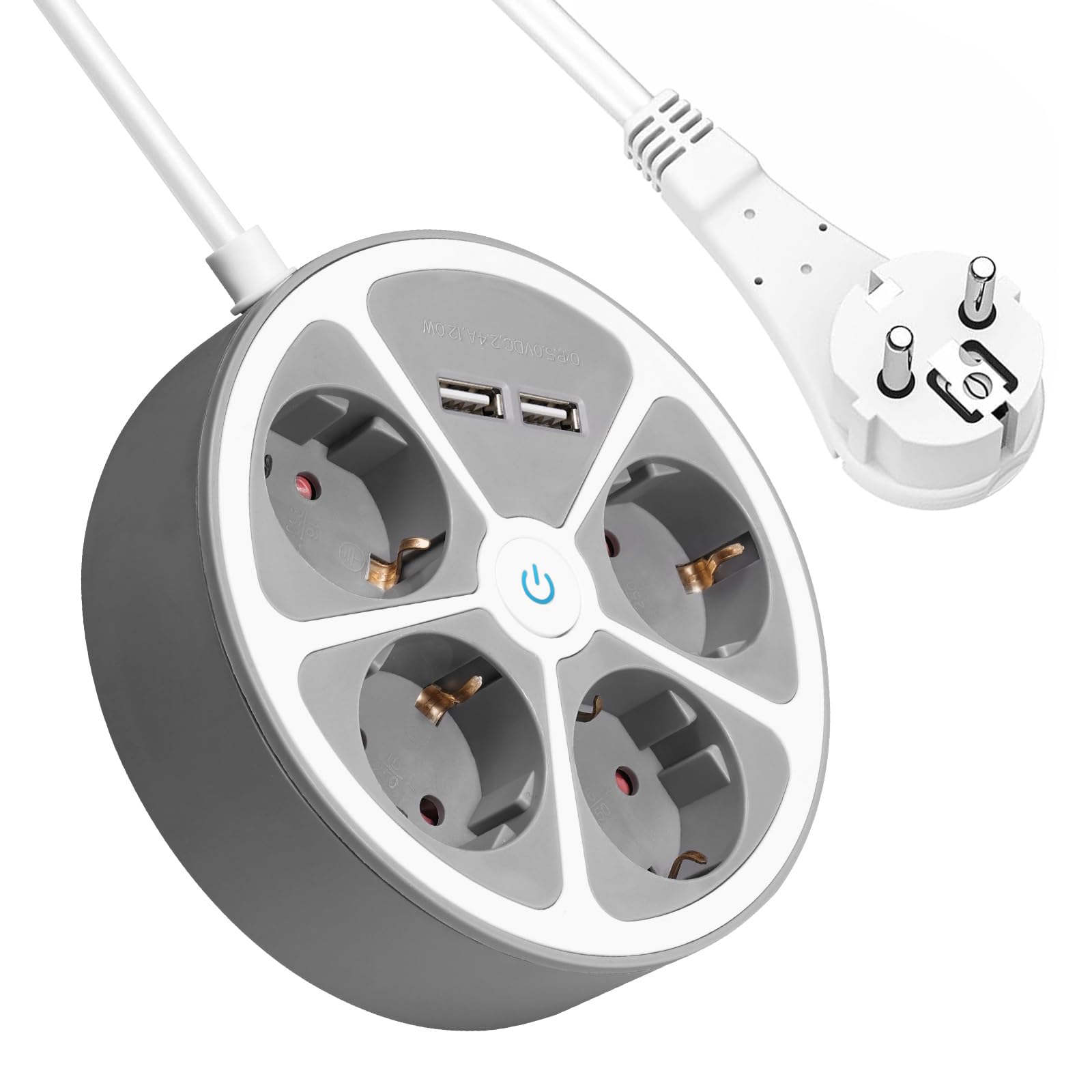 Realmade 4-Fach Steckdosenleiste mit 2 USB-A, 3m Kabel, Überspannungsschutz für Zuhause, Büro und Familie 3680W 16A Weiß