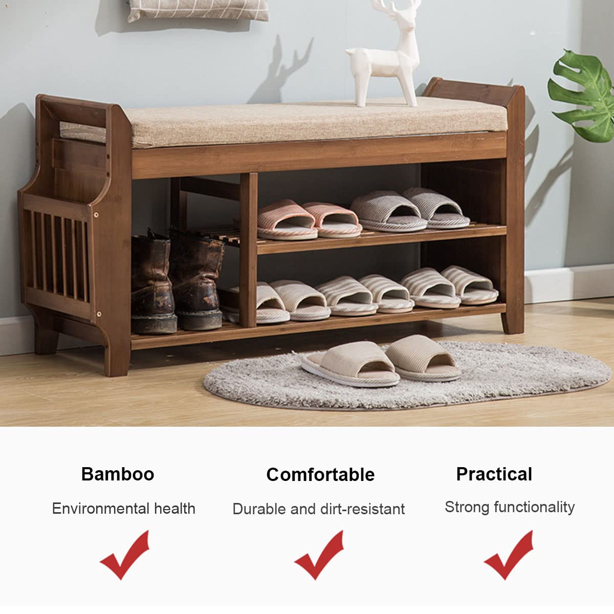 Banco de almacenamiento de 3 niveles banco de zapatos resistente taburete de cama maletero de almacenamiento interior con asiento para entrada pasillo salón pasillo pasillo pasillo