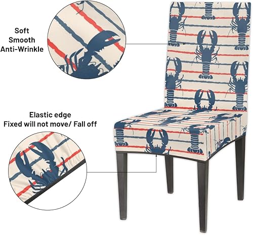 Miniatura 3 de Juego de 2 fundas para sillas de comedor retro con diseño de rayas estilo grunge de langosta, fundas elásticas para sillas Parson para fiestas,