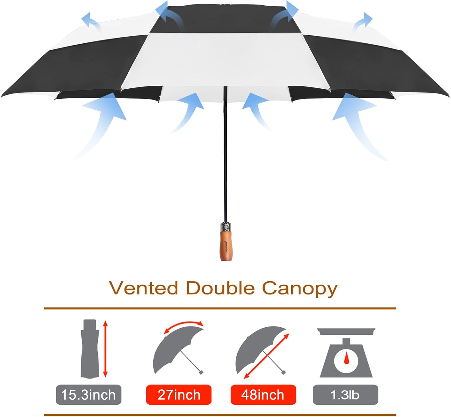 Lejorain 54 inch Golf Umbrella Collapsible - Large Portable Travel Umbrella Compact Auto Open Close Heavy Duty Windproof Vented Umbrella - Image 2