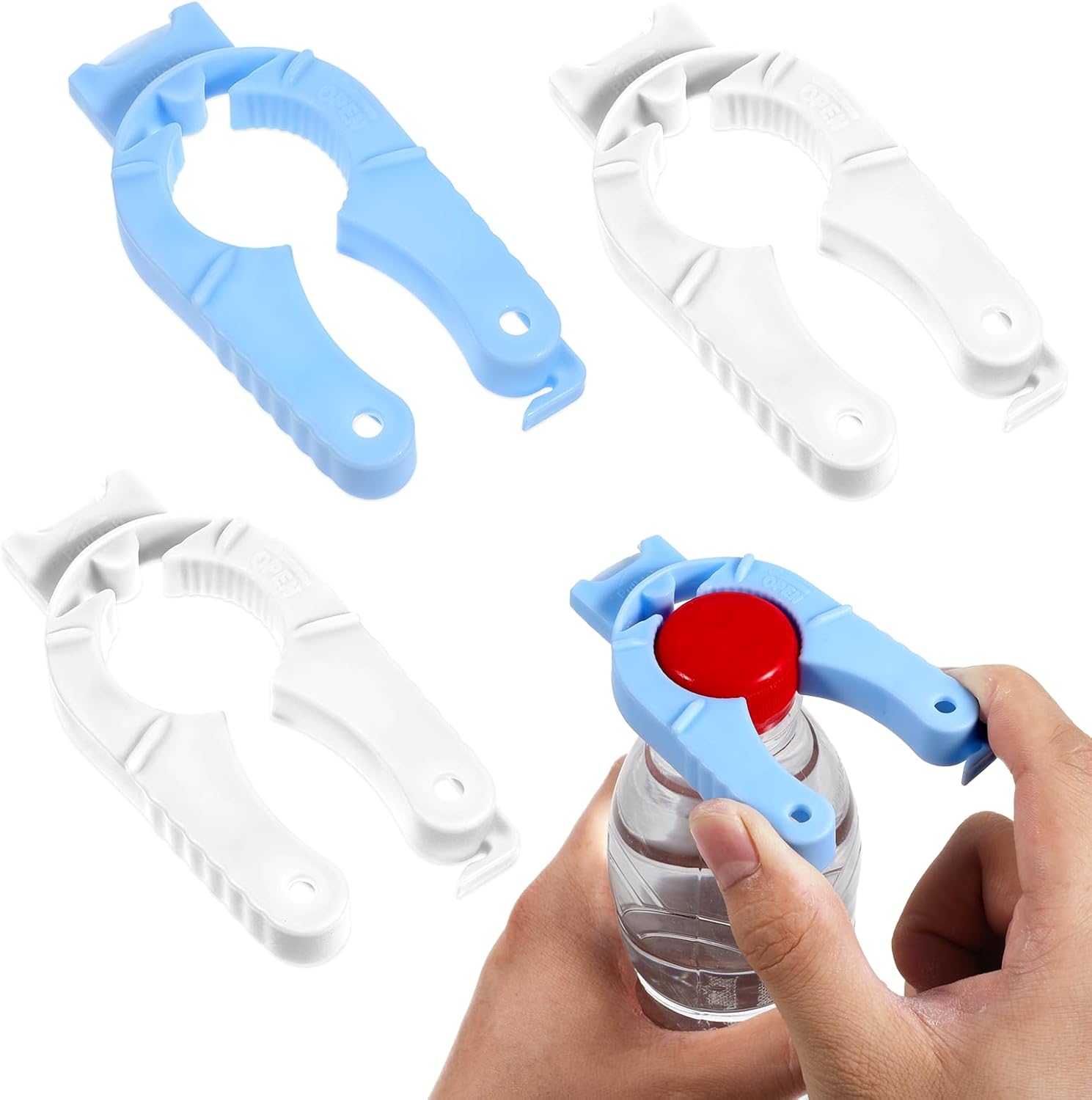 Plastic Bottle Cap Opener, 4 Pack Multifunctional Water Bottle Opener for Seniors 3 in 1 Multi-Purpose Water Can Cap Openers Soda Can Openers for Arthritic Hands Elderly Seniors