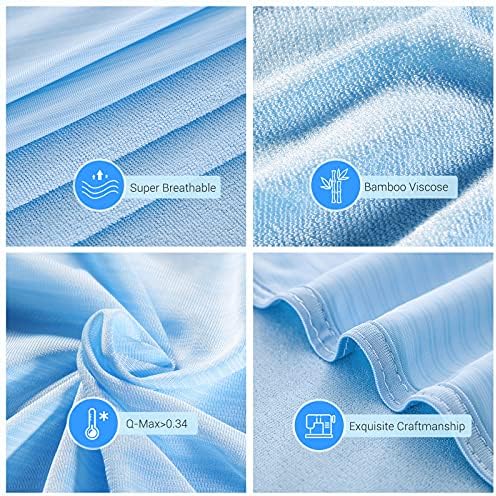 Marchpower Cooling Blanket, Bamboo Blankets 200x220cm King Size, Arc-chill Q-MAX>0.34 Cool Fiber Lightweight Summer Luxury Version Absorb Heat for Night Sweats Breathable and Soft All Season-Blue