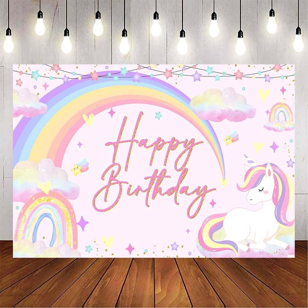 VanillaBay Unicorn Backdrop Rainbow Unicorn Birthday Party Decorations Photography Background 70.8x43.3 inch