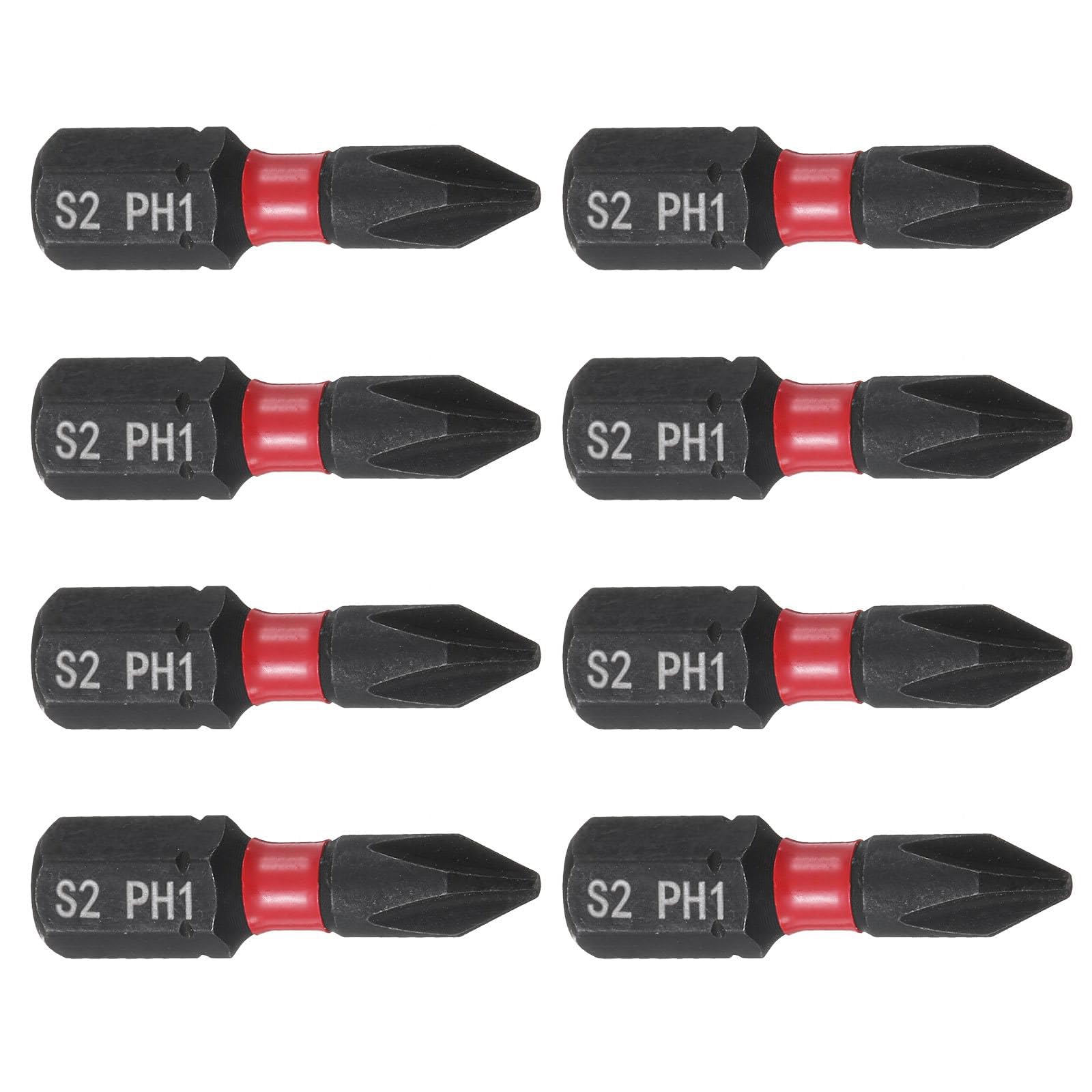 TA-VIGOR 8pcs PH1 Phillips Screwdriver Bits, 1/4" Hex Shank 25mm/1" Length Magnetic Cross Head Hex Bits, S2 Steel Hex Screwdriver Bit for Furniture Assembly DIY Repair