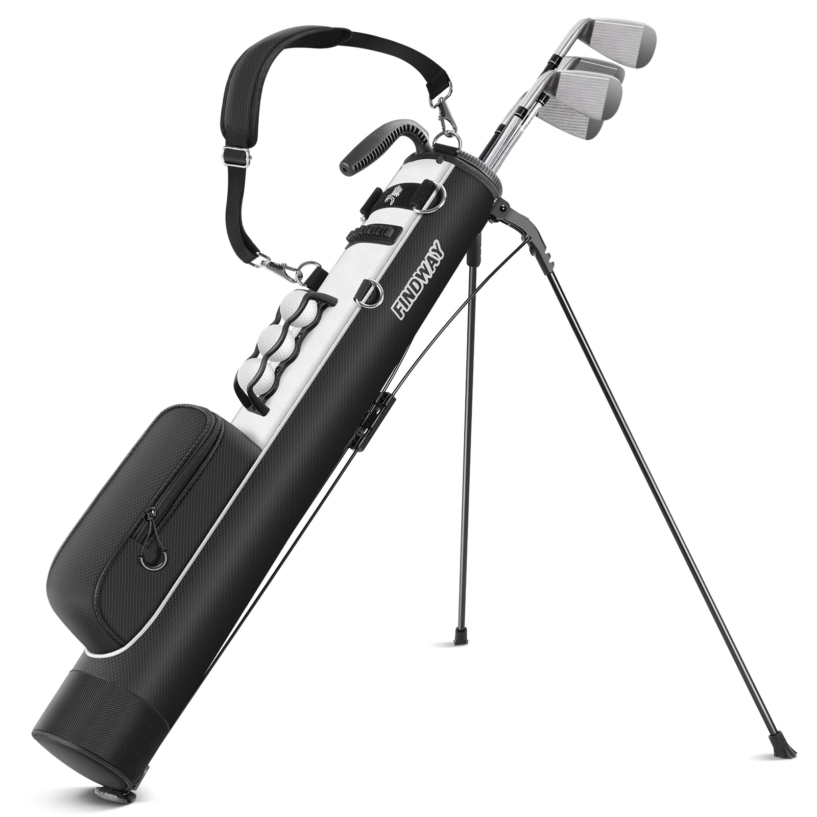 Findway Golf Stand Carry Bag with Strap, Lightweight Easy to Carry and Durable Pitch n Putt Golf Bag for The Driving Range, Par 3 and Executive Courses, 31.5 inches Tall-Dark Black