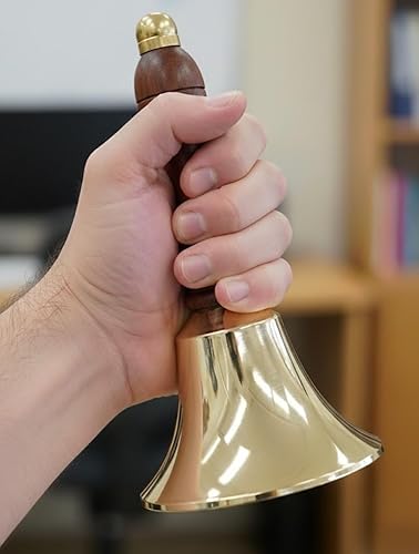 Miniatura 8 de The Metal Magician - Campana de mano grande y pesada dorada para bodas, Navidad y escuela, campana de mano de latón pulido (paquete de 1)