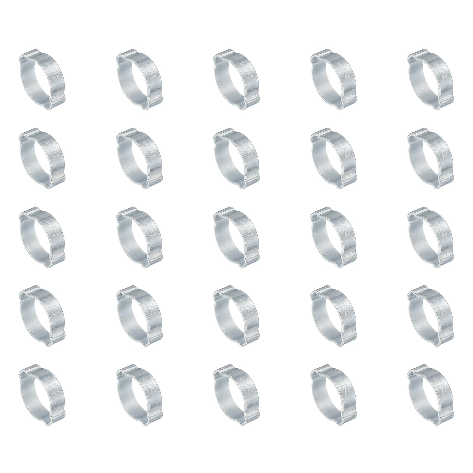 PATIKIL 25 Pack 17-20mm Double Ear Hose Clamp, Galvanized Steel O Clip Crimp Rings for Fuel Petrol Pipe Tube Fitting Connections, Silver Tone
