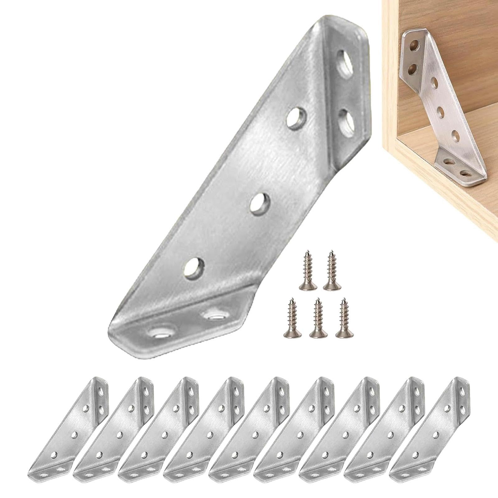 10 pezzi angoli triangolari in metallo, giunti angolari in legno con viti, supporto angolare scrivania in legno | Connettori angolari in legno per collegare armadi in legno