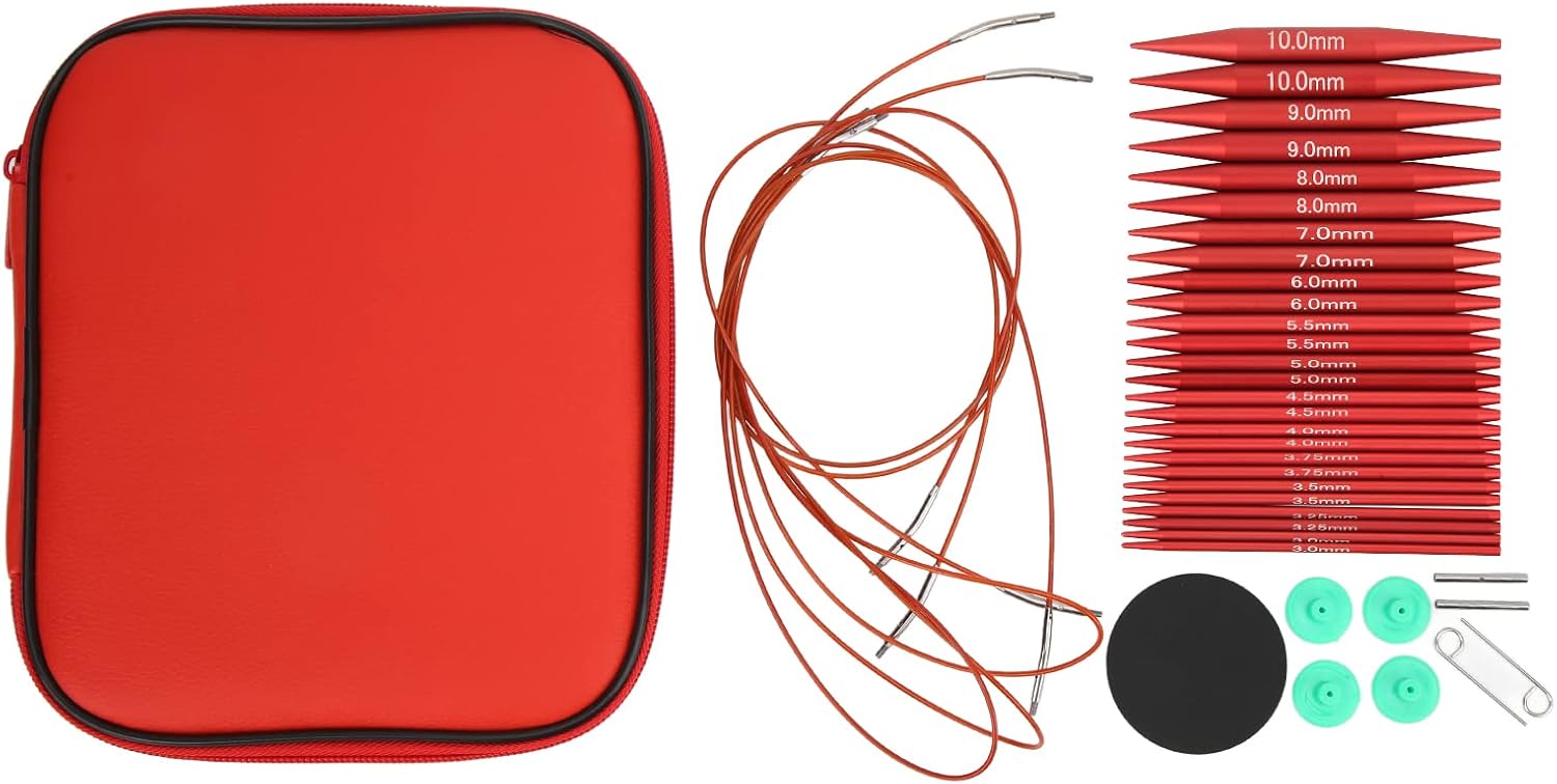 Vvikizy Interchangeable Circular Knitting Needles Set, Red Knit Picks Interchangeable Needles, 13 Size Interchangeable Crochet Needles with PU Storage Case for Gift, Vvikizy-1210220018611
