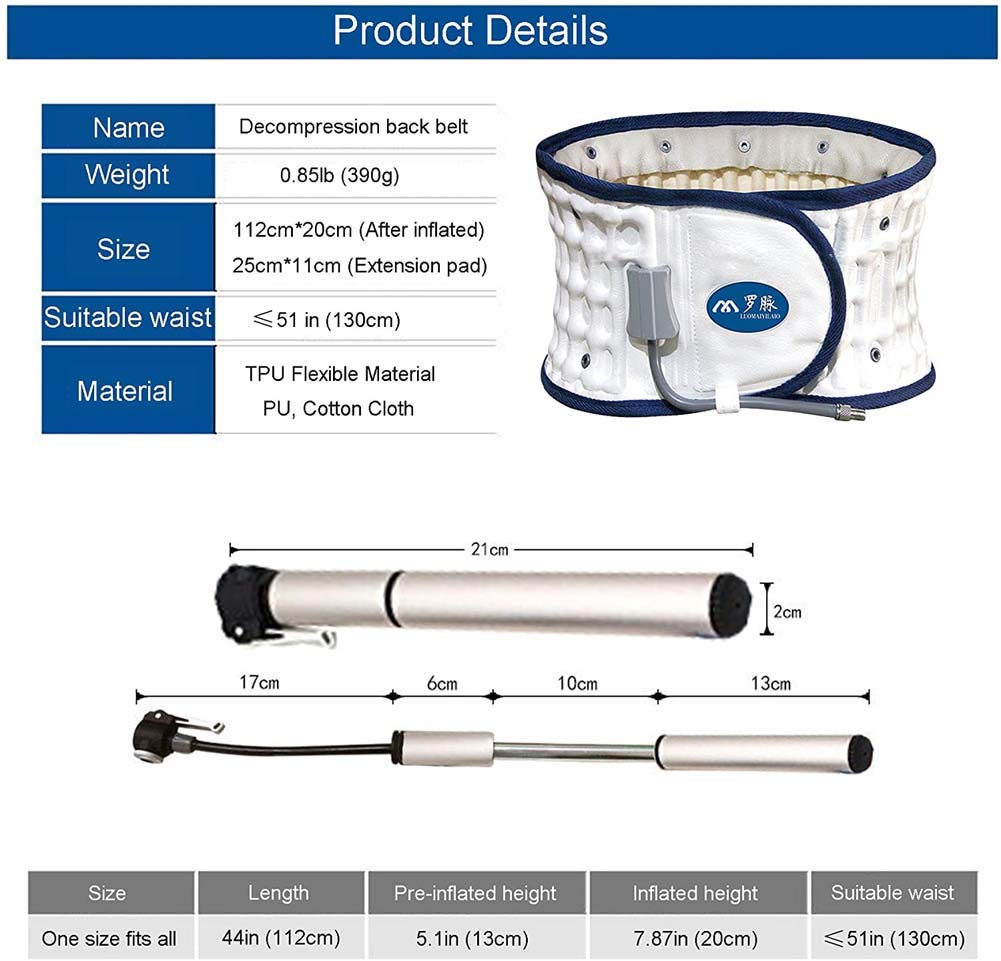 Cinturón de descompresión de Soporte Lumbar - Faja Lumbar Inflable - Dispositivo de tracción aérea espinal Alivio del Dolor de Espalda por Disco degenerativo/estenosis espinal/ciática