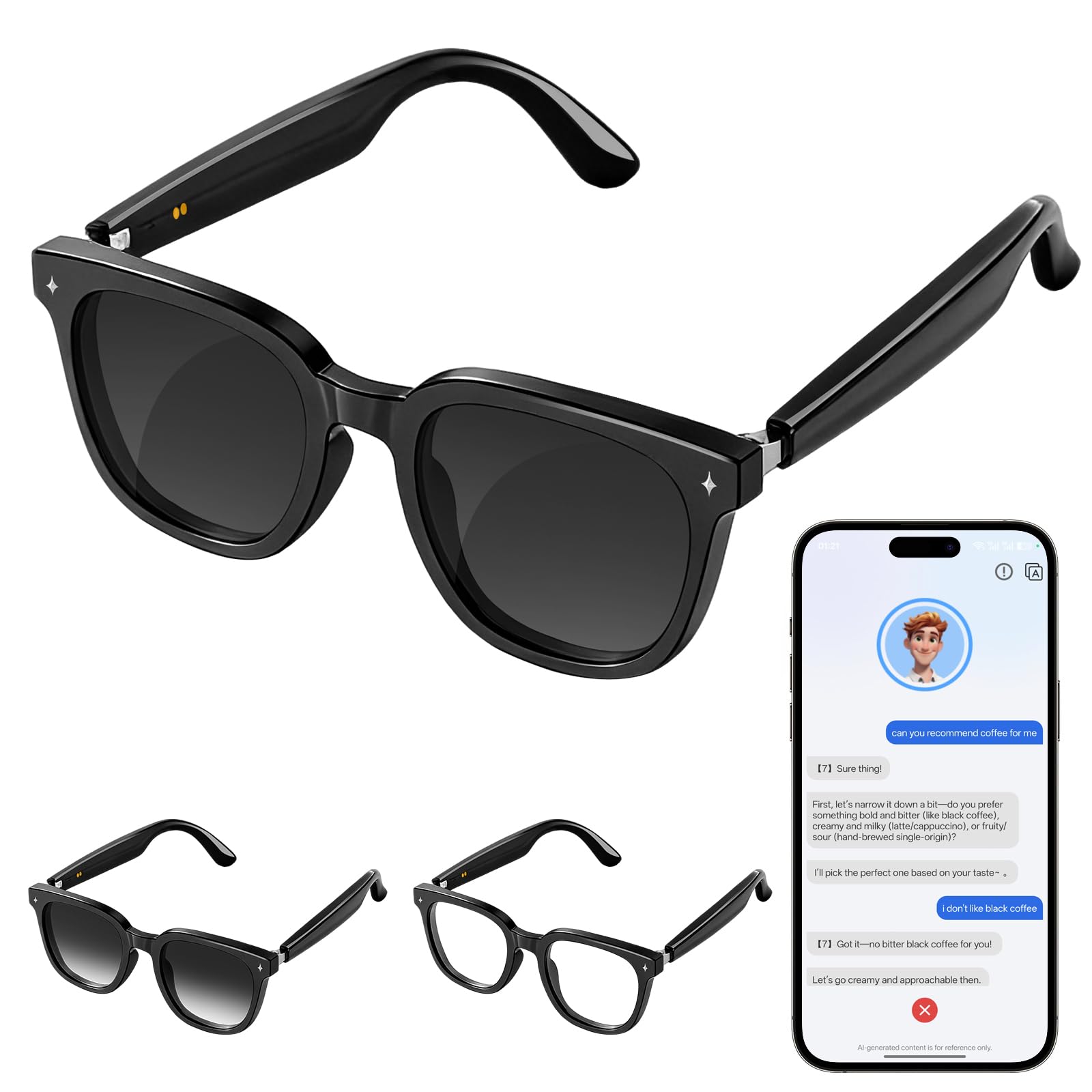 Photo 1 of 2026 Latest Smart Audio Glasses with Bluetooth, Open-Ear Speakers, Music & Hands-Free Calls, AI Voice Assistant,Translation for 164+ Languages Wearable Tech Glasses for Men & Women(no camera)