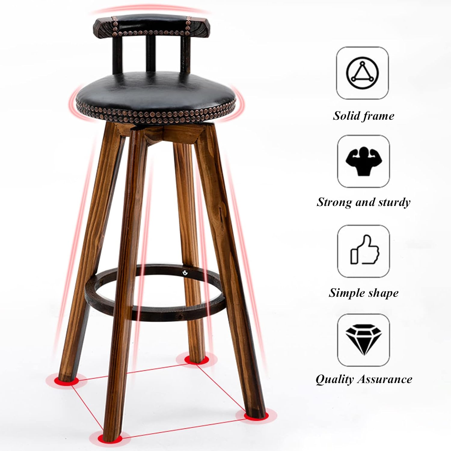 Bar Stool Wooden Counter Height Stool PU Leather Kitchen Breakfast Stool Dining Chairsfor Dining Room Wine Coffee Pub Recreation Game Room