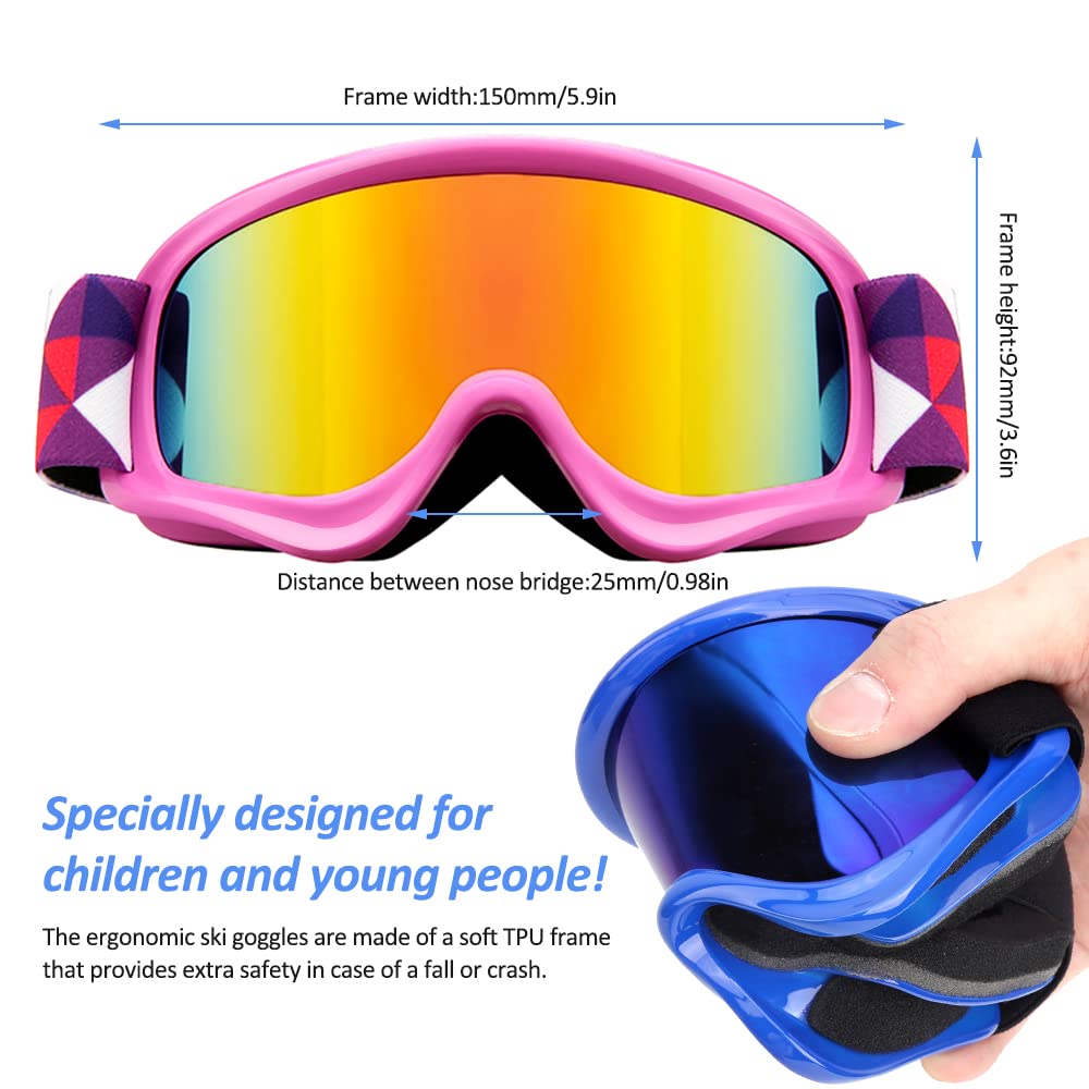 Tyuodna Kid Ski Goggles, 100% UV Protection Anti-fog Skiing Snowboard Goggles, Skiing Snowboarding Goggles of Dual Lens for 3-12 Years Boys and Girls, for Cycling Riding/Climbing/Skiing