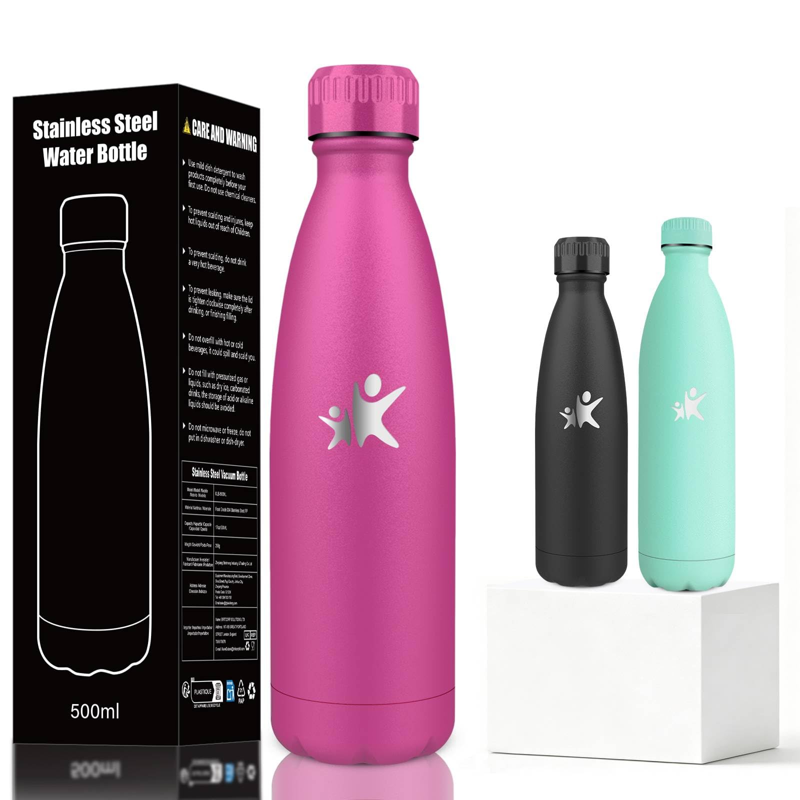 Mujigaga Insulated Water Bottle - 500ml - Water Bottle, BPA Free, Stainless Steel Water Bottles, Leak-Free, Metal Water Bottles, 18/8 Stainless Steel, Easy to Carry for School, Travel, Gym