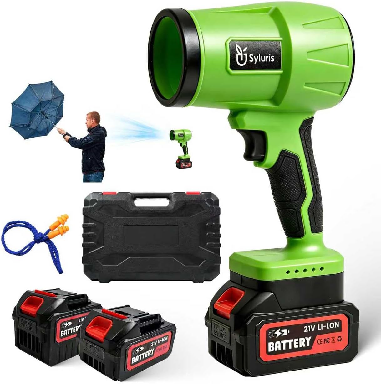 Syluris Leaf Blower Cordless, 1000000 RPM Handheld Leaf Blower with 1×5.0Ah and 1×4.0Ah Batteries, Lightweight Adjustable Speed, Electric Blower for Lawn Care, Leaves, Dust Cleaning, Light Snow（Green）