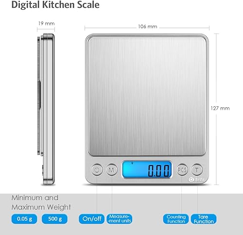 Miniatura 5 de AMIR - Báscula digital de cocina, báscula de joyería de bolsillo de 17.64 oz0.00 oz, peso de calibración de 3.53 onzas, báscula de alimentos para