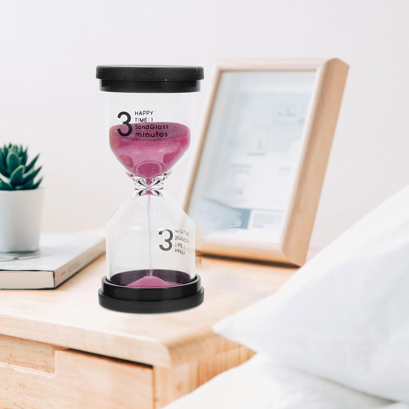 6 Piezas Reloj de Arena Temporizador de Arena, Plástico y Vidrio, Diseño Clásico, Negro, Cepillado de Dientes y Decoración de Dormitorio