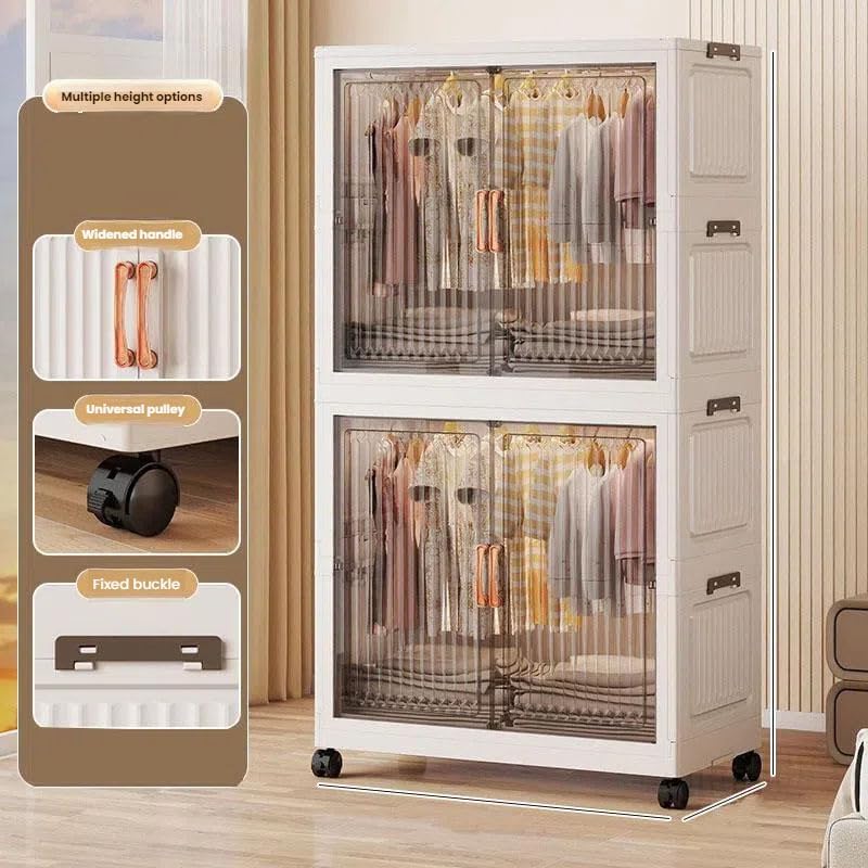 Image of YASONIC Plastic Wardrobe for Storage - Foldable Wardrobe for Clothes, Collapsible Cupboard for Storage Drawer, Almirah for Clothes, Cabinet Lightweight Bedroom /Hallway /Office (Transparent, 4-Door)